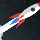 Eine startende Rakete in Comic-Form.
