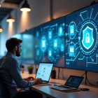Cybersecurity-Mitarbeiter vor Bildschirm
