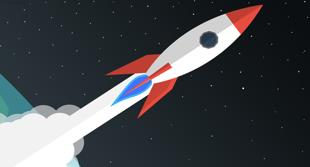 Eine startende Rakete in Comic-Form.