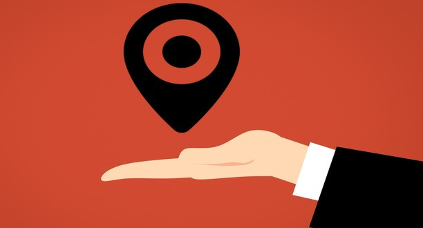 Eine Comic-Hand mit einem GPS-Sign