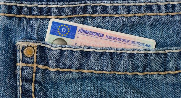 Führerschein schaut aus einer Hosentasche.