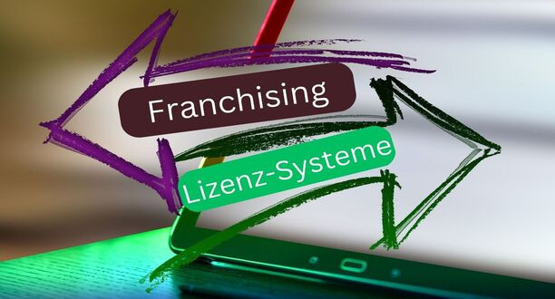 Zwei Pfeile mit den Begriffen Franchising und Lizenz-Systeme.