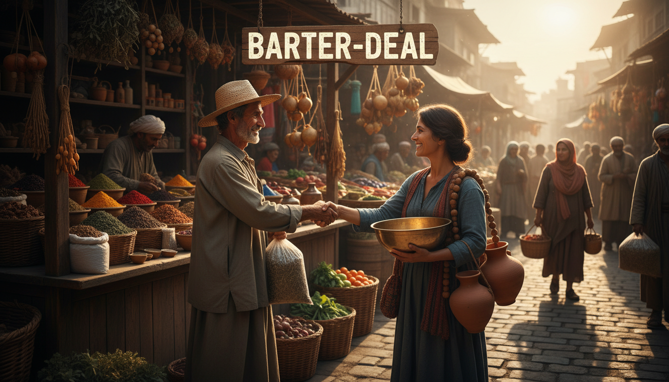 Barter-Deal auf dem Markt, orientalischer Touch.