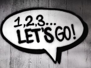 Sprechblase mit 1, 2, 3 ... Let's go