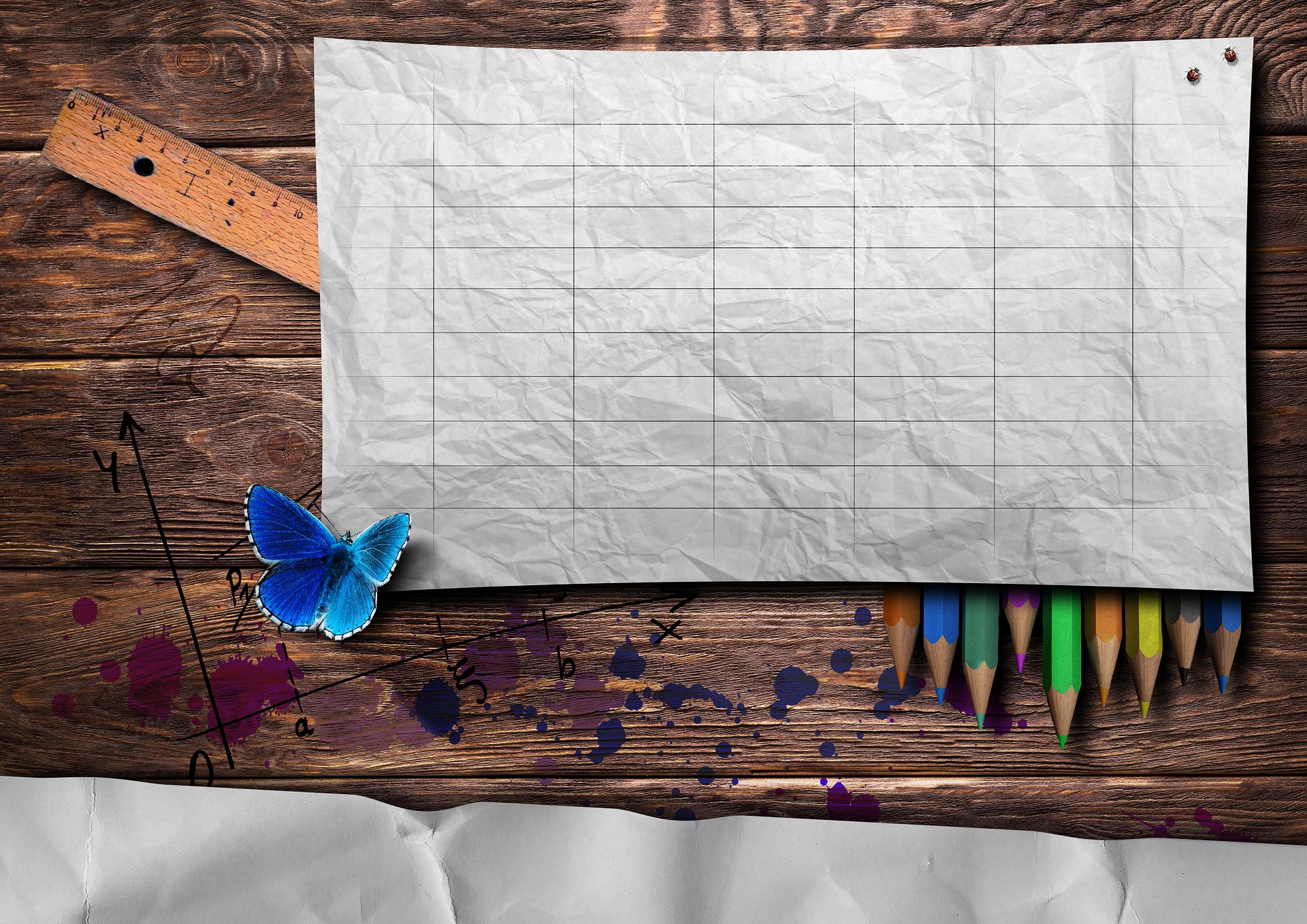 Ein Blatt Papier mit Zeittabelle und Lineal