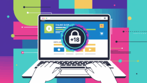 Illustration einer Online-Shop-Szene mit Altersverifikationssymbol