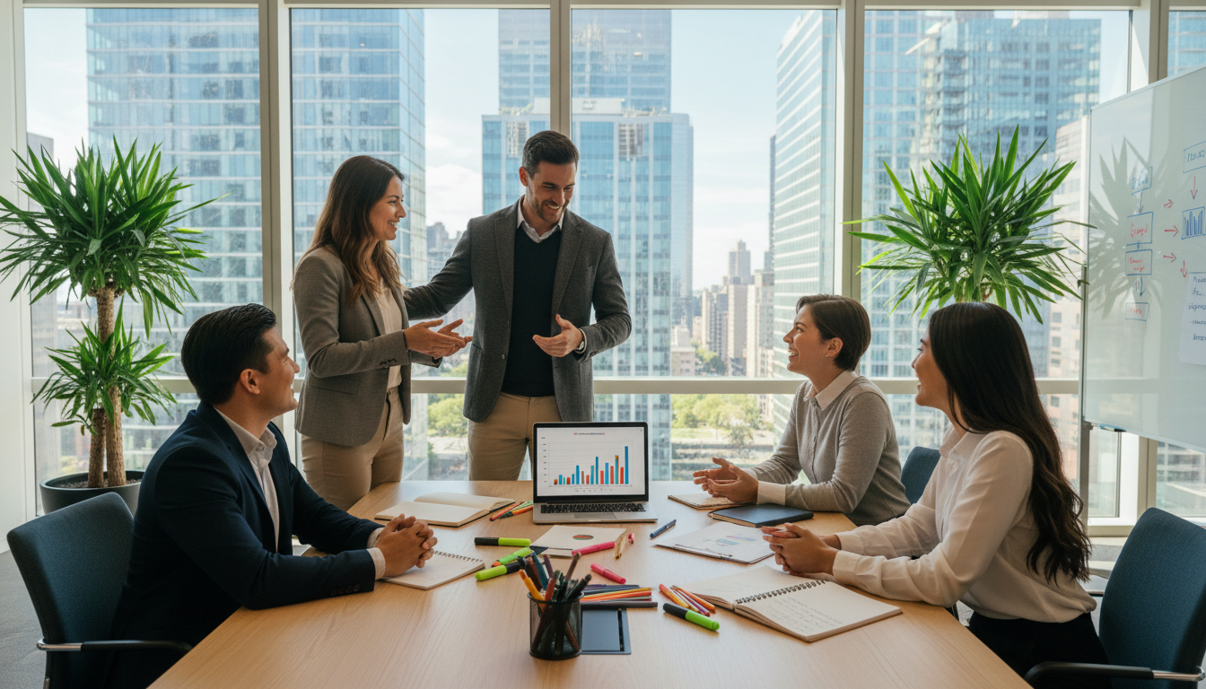 Gruppe motivierter Mitarbeiter in einem modernen Büro