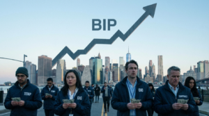 Leute mit Geldscheinen in der Hand, sorgenvolle Gesichter.