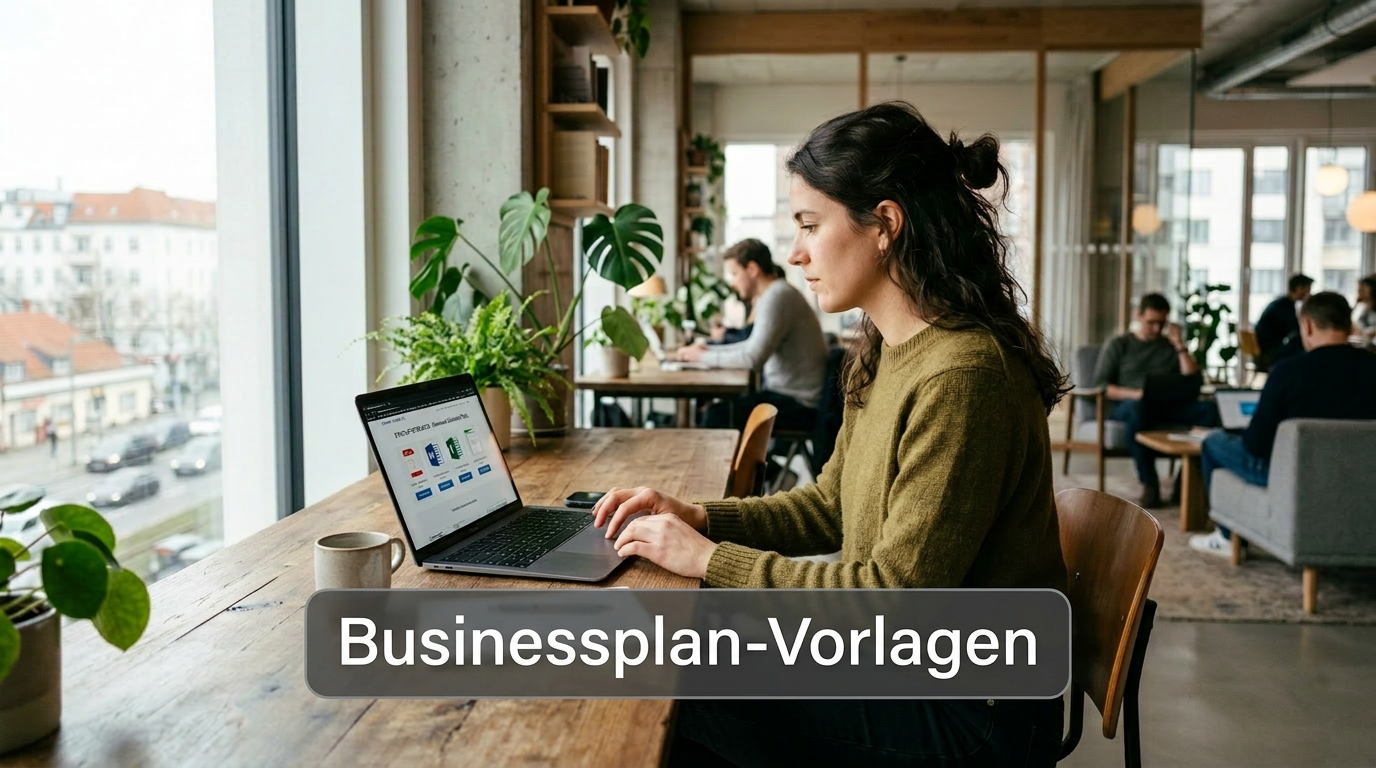Gründerin lädt Businessplan-Vorlagen herunter.