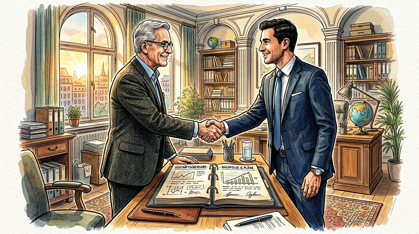 Illustration: Handschlag zwischen zwei Geschäftsmännern