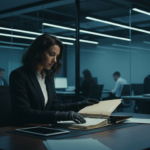 Privatdetektivin im modernen Firmenbüro