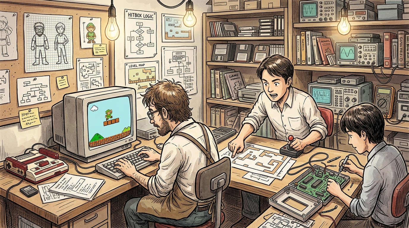Team aus Spieleentwicklern experimentiert an frühem Plattformspiel auf Famicom-Hardware.