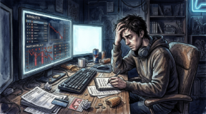 Gamer am Schreibtisch mit Ranglisten-UI