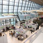 Messe mit Ausstellern von oben